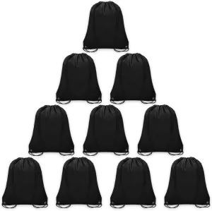 10Pcs Drawstring Backpack Bulk Cinch Bag, Drawstring Bags Polyester for Gym Sports Beach Party Trip (Black)