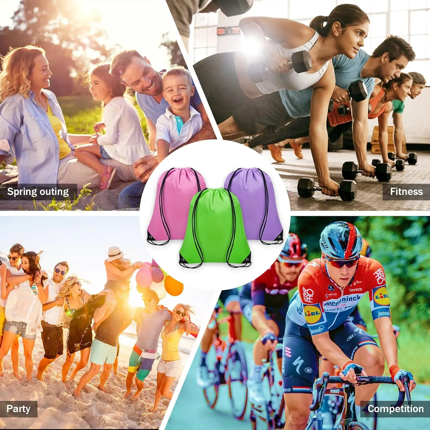 10Pcs Drawstring Backpack Bulk Cinch Bag, Drawstring Bags Polyester for Gym Sports Beach Party Trip(10 Colors)