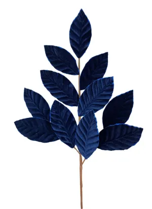 25" Navy Blue Velvet Magnolia Leaf Spray
