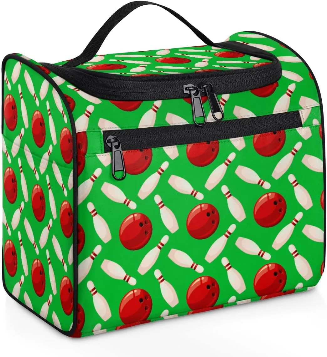 Bowling Ball Large Travel Toiletry Bag for Women, Travel Organizer for Toiletries, Waterproof Makeup Cosmetic Bag with Handle, Green