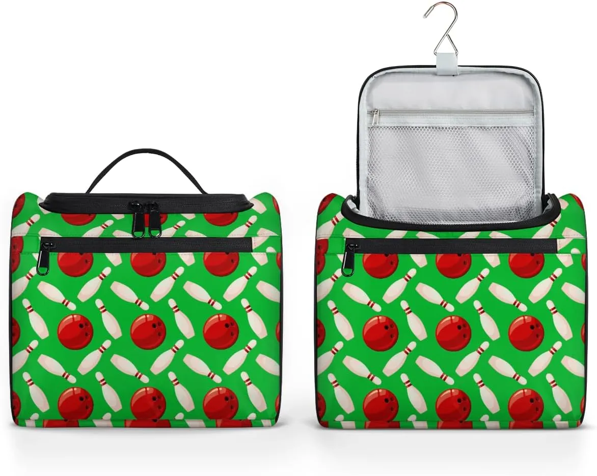 Bowling Ball Large Travel Toiletry Bag for Women, Travel Organizer for Toiletries, Waterproof Makeup Cosmetic Bag with Handle, Green