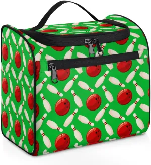Bowling Ball Large Travel Toiletry Bag for Women, Travel Organizer for Toiletries, Waterproof Makeup Cosmetic Bag with Handle, Green