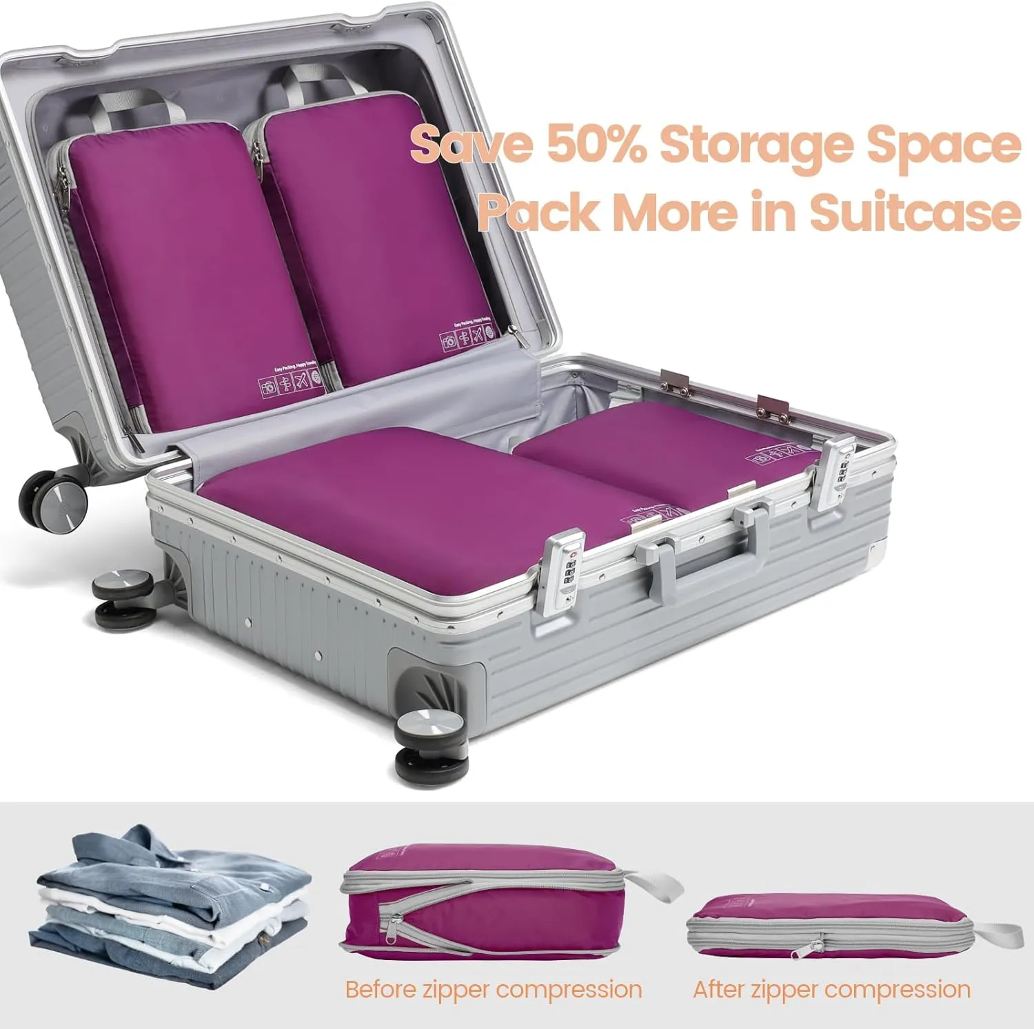 Cambond Compression Packing Cubes for Travel Women - Travel Bags Luggage Organizers Travel Essentials Compression Cubes for Travel Carry on Suitcases