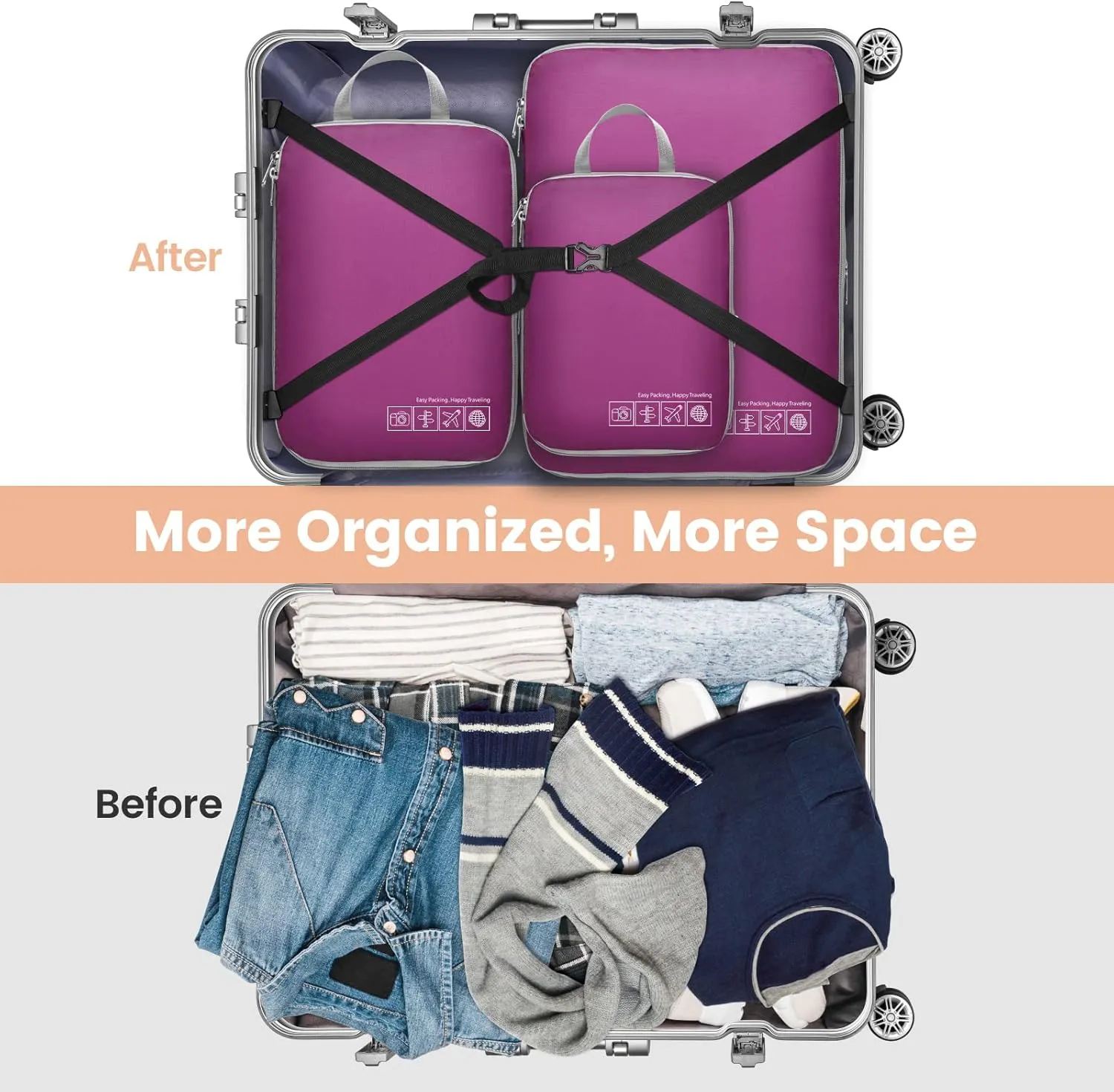 Cambond Compression Packing Cubes for Travel Women - Travel Bags Luggage Organizers Travel Essentials Compression Cubes for Travel Carry on Suitcases