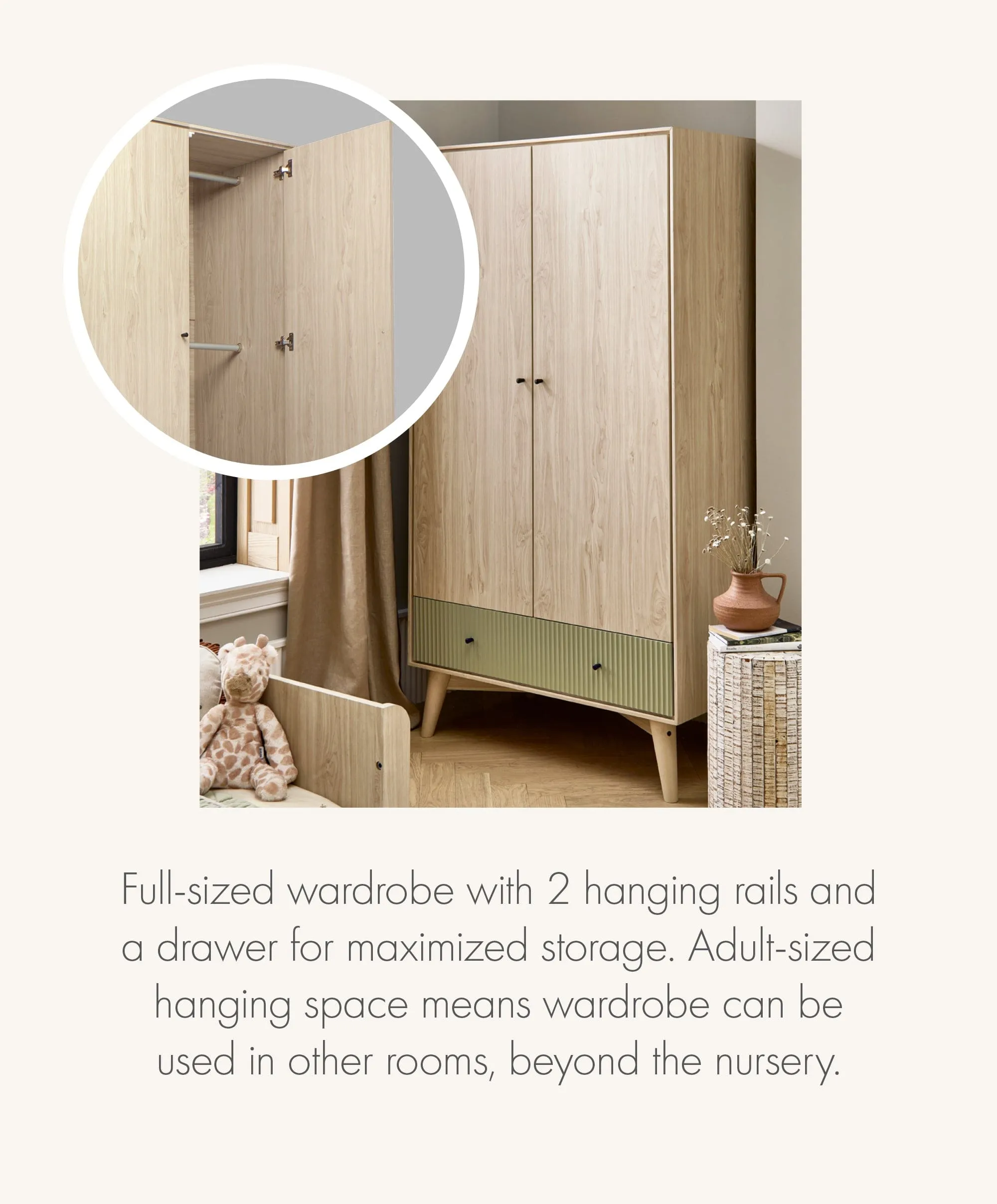 Coxley Wardrobe - Natural/ Olive Green