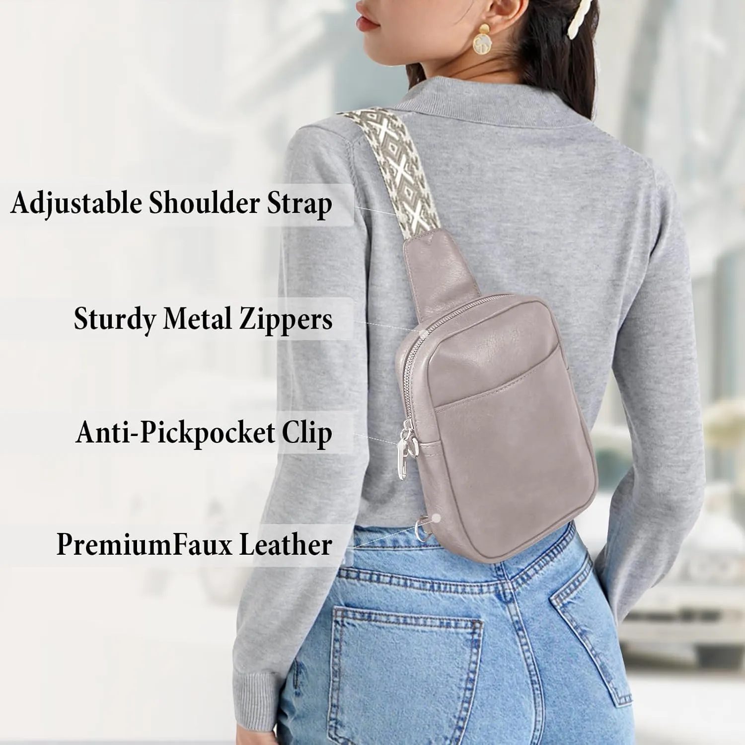 Crossbody Sling Bag for Women Man Anti Theft Vegan Leather Bag Anti Pickpocket Zipper Clip RFID Blocking Chest Bags
