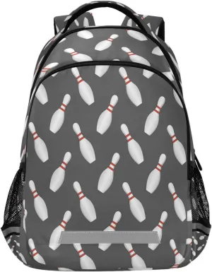 Dussdil Bowling Pins Bowls Kid's Backpack Backpacks for Boys Girls, 16 inch Casual Daypack Back Pack Laptop Bag Double Zipper Travel Bags with Adjustable Shoulder Strap