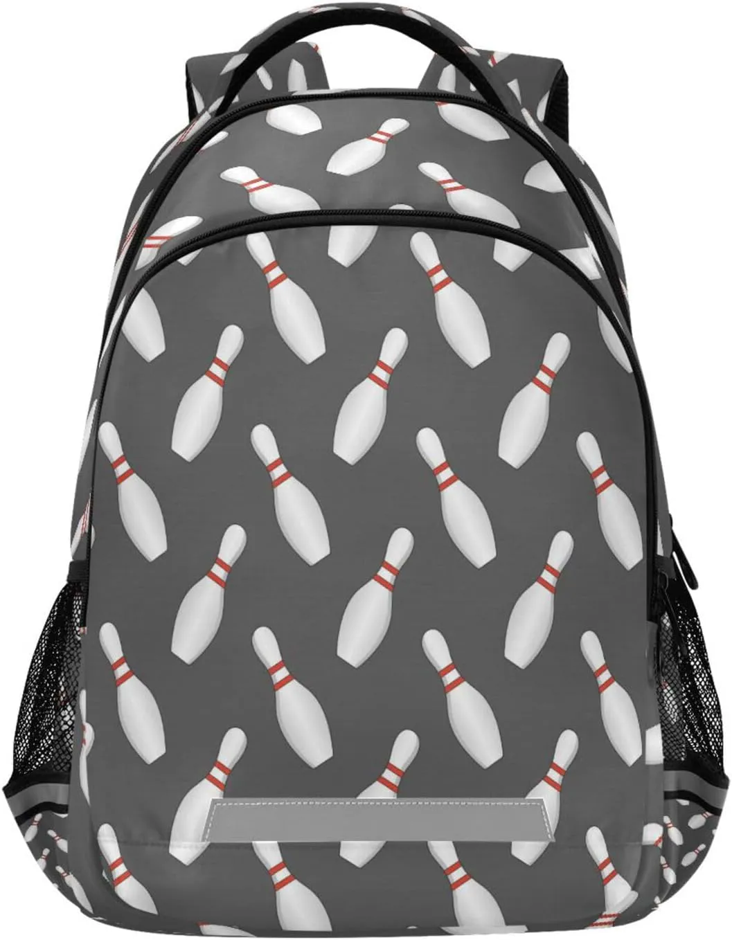 Dussdil Bowling Pins Bowls Kid's Backpack Backpacks for Boys Girls, 16 inch Casual Daypack Back Pack Laptop Bag Double Zipper Travel Bags with Adjustable Shoulder Strap