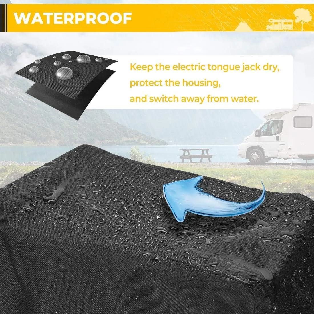Electric Tongue Jack Cover, BougeRV 600D Universal Trailer RV Electric Tongue Jack Protective Cover (Size 14H x 5W x 10D)