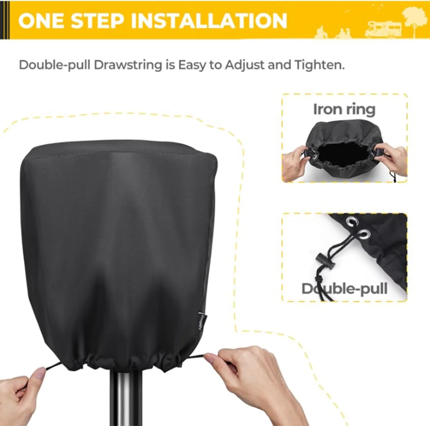 Electric Tongue Jack Cover, BougeRV 600D Universal Trailer RV Electric Tongue Jack Protective Cover (Size 14H x 5W x 10D)