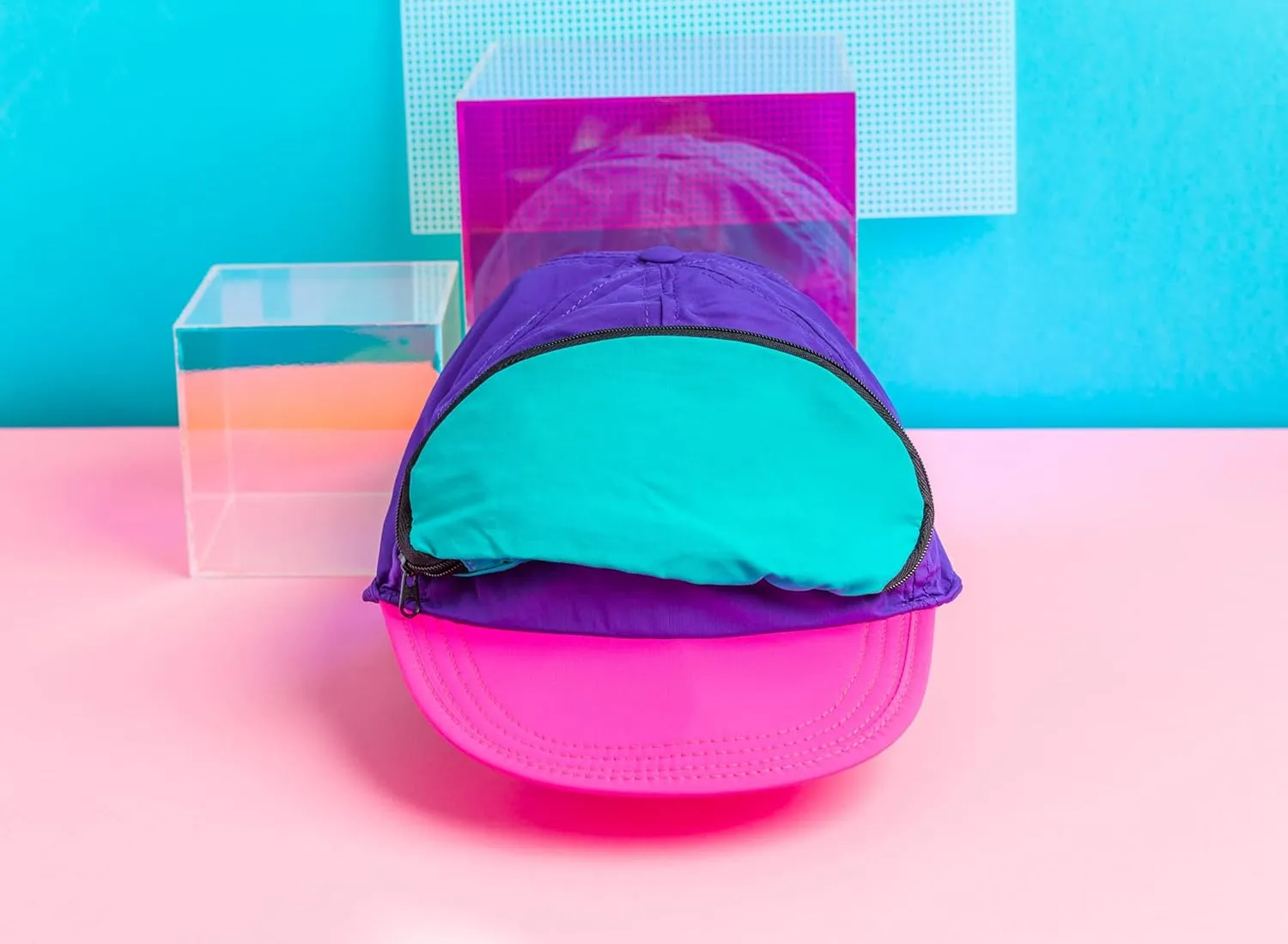 Fanny Pack Hat  Retro Neon 80s/90s Costume Hat with Hidden Zipper Pocket | Adjustable Festival & Rave Cap | Funny 80s Party Accessory & Gag Gift for Men & Women