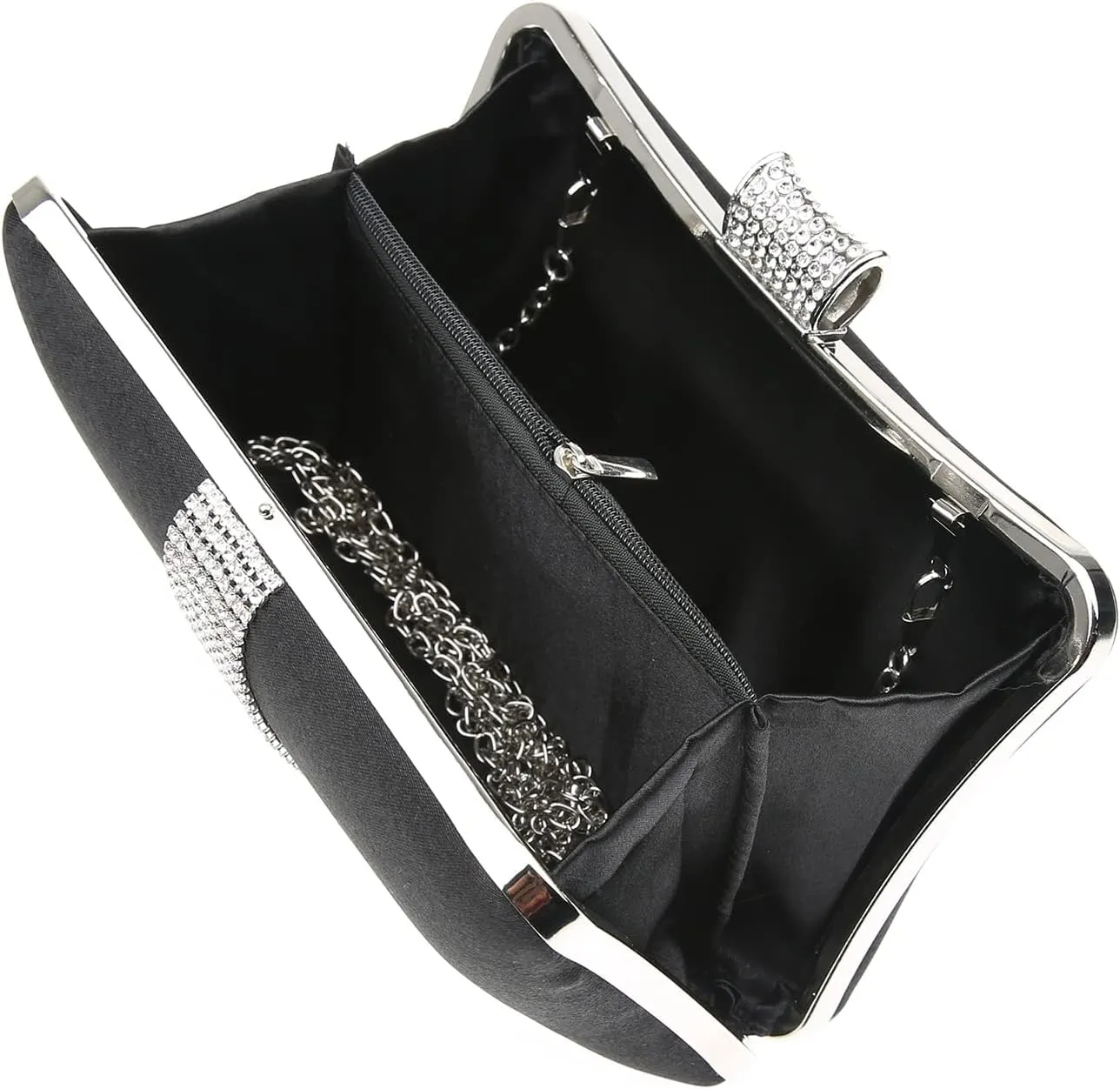Fashion Womens Jane Satin Diamante Clutch Rhinestone Evening Bridal Prom Party Handbag Crossbody Purse Chain Bag