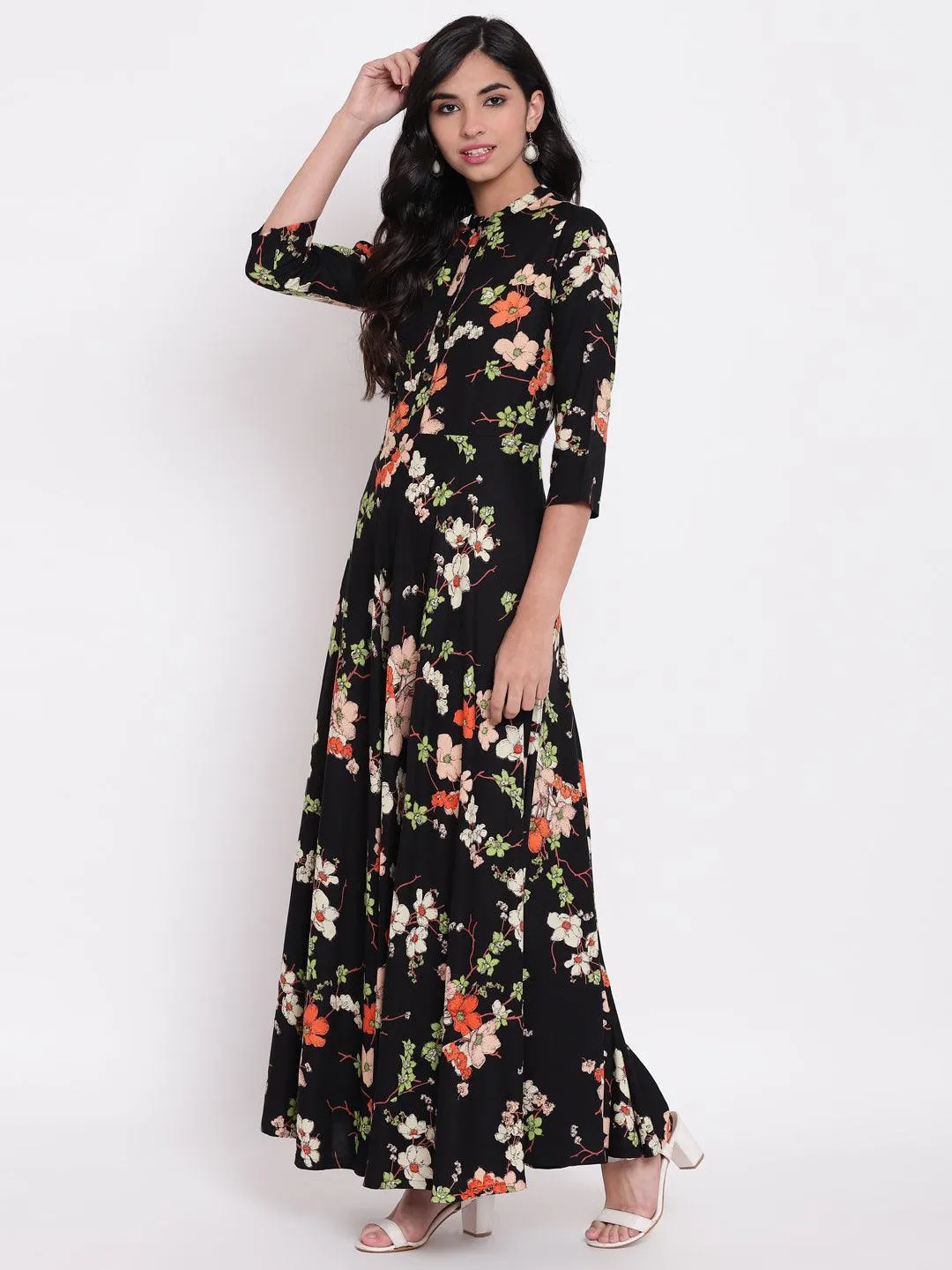 Jashvi black floor length rayon kurti
