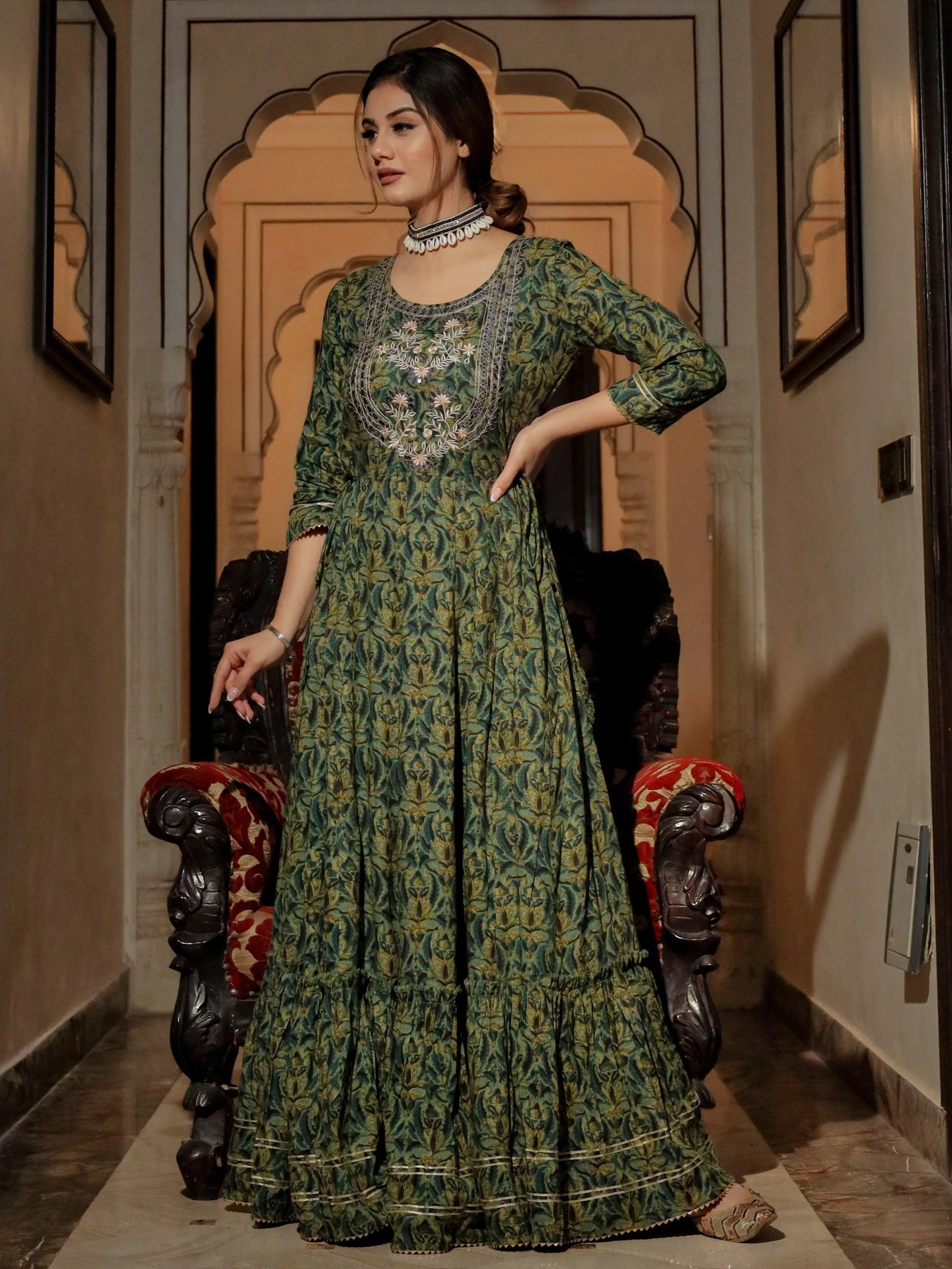 Jashvi Dark Green Anarakali Kurta