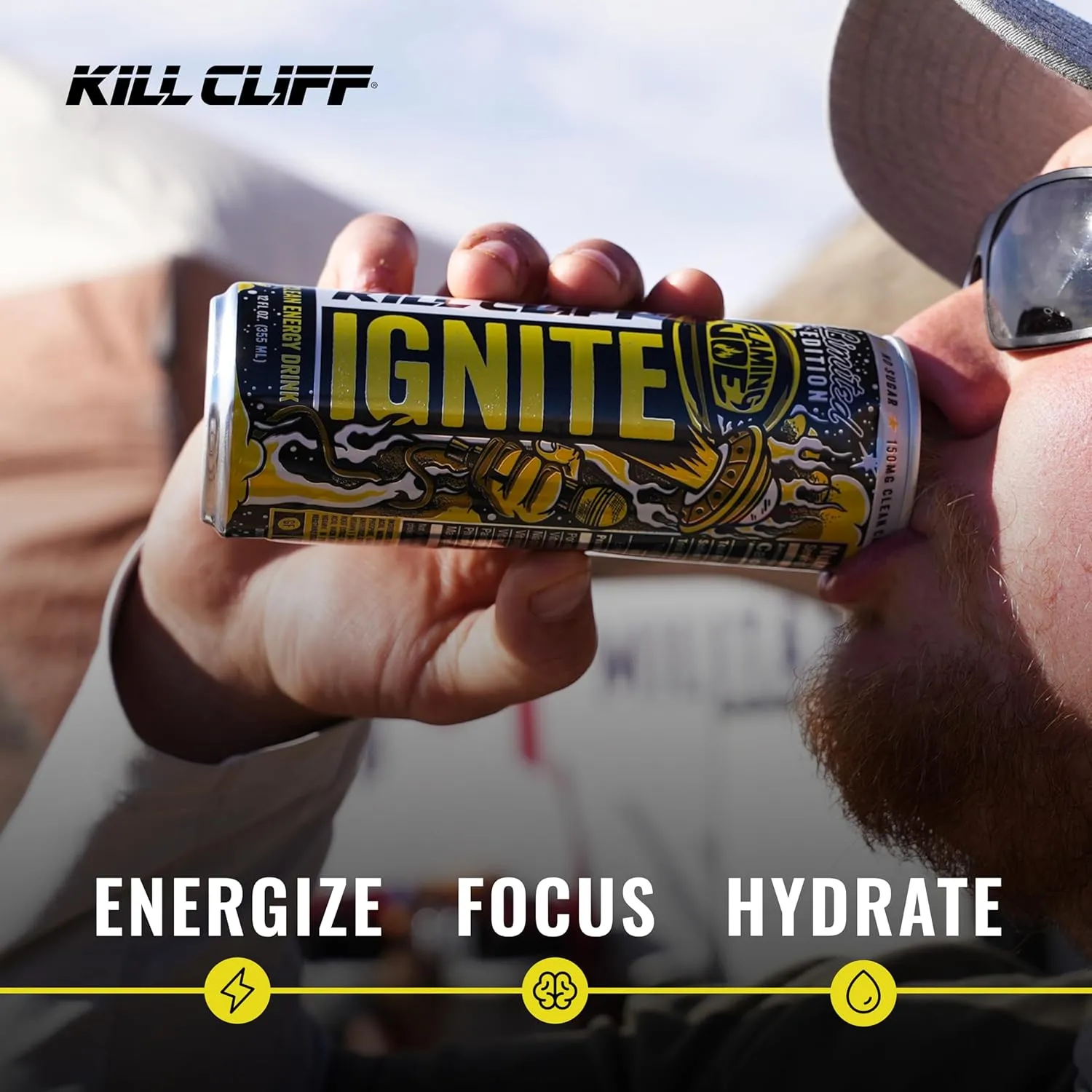 Kill Cliff Ignite Energy Drink, Joe Rogan Spicy Pineapple Fusion, Sugar Free Drinks with Green Tea, B Vitamins, Electrolytes and Natural Caffeine for Clean Energy and Hydration, Pre Workout, 12 Pack