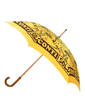 Moschino Vintage Incredible Yellow Multicolor Designer Logo Riff Spoof Umbrella