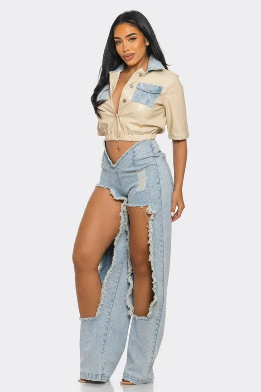 Reinvented Classic Two-Piece Pants Set Denim Ensemble