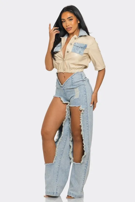 Reinvented Classic Two-Piece Pants Set Denim Ensemble