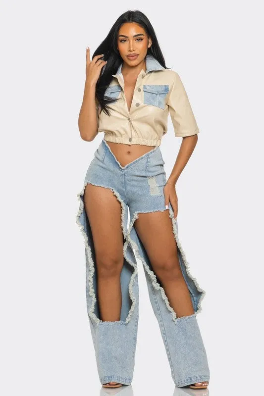 Reinvented Classic Two-Piece Pants Set Denim Ensemble
