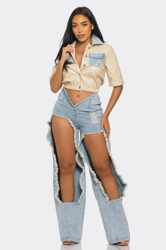 Reinvented Classic Two-Piece Pants Set Denim Ensemble