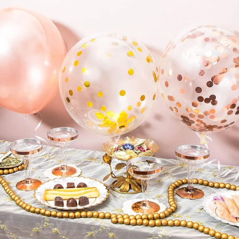 Rose Gold Confetti Balloons with String for Party Decorations (12 In, 120 Pack)