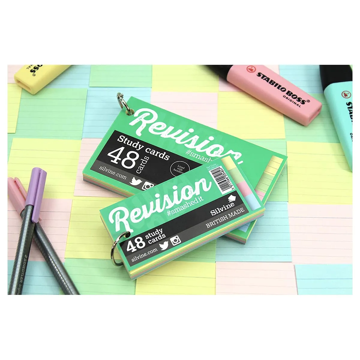 Silvine Revision Study 48 Cards in Assorted Colours with Ring Binder