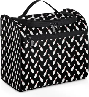 Sport Bowling Ball Large Travel Toiletry Bag for Women, Travel Organizer for Toiletries, Waterproof Makeup Cosmetic Bag with Handle, Black