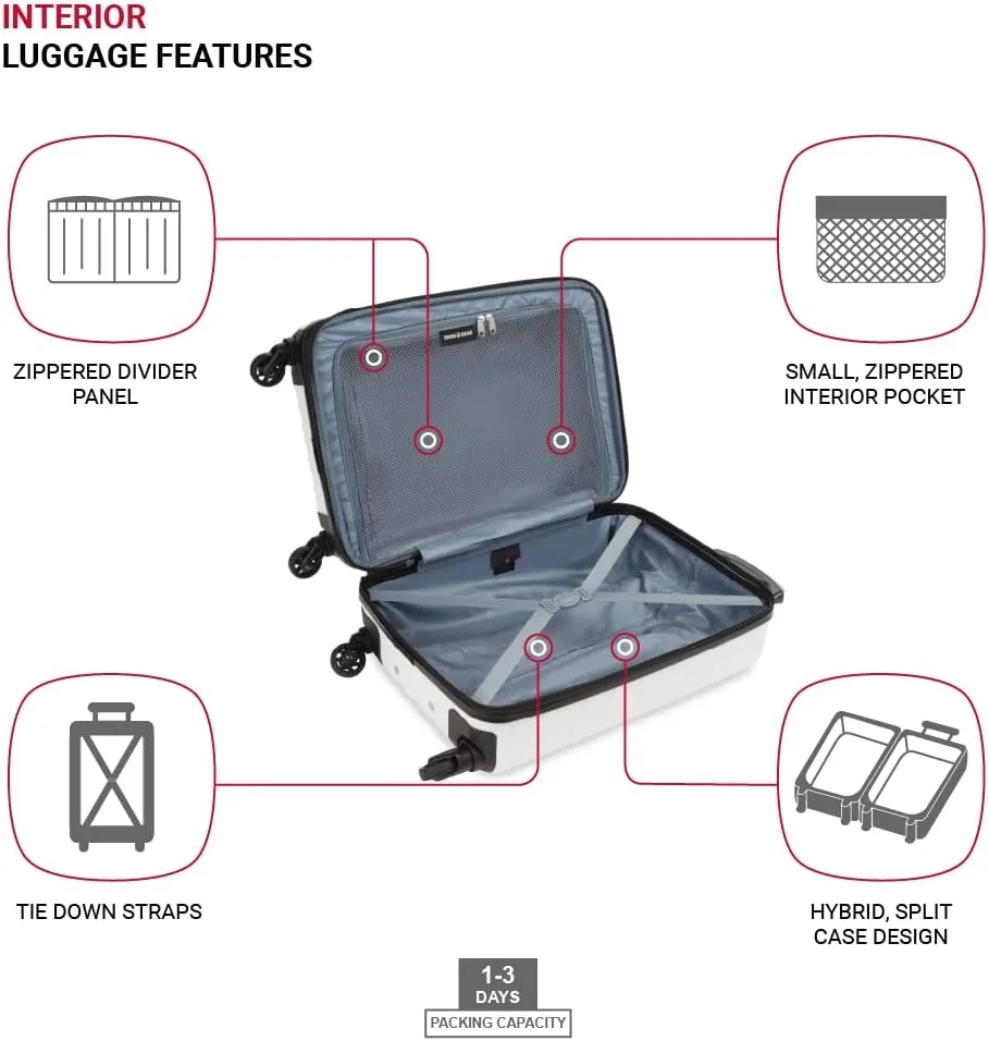 SwissGear 8018 Hardside Expandable Luggage with Spinner Wheels, White, Carry-On 20-Inch